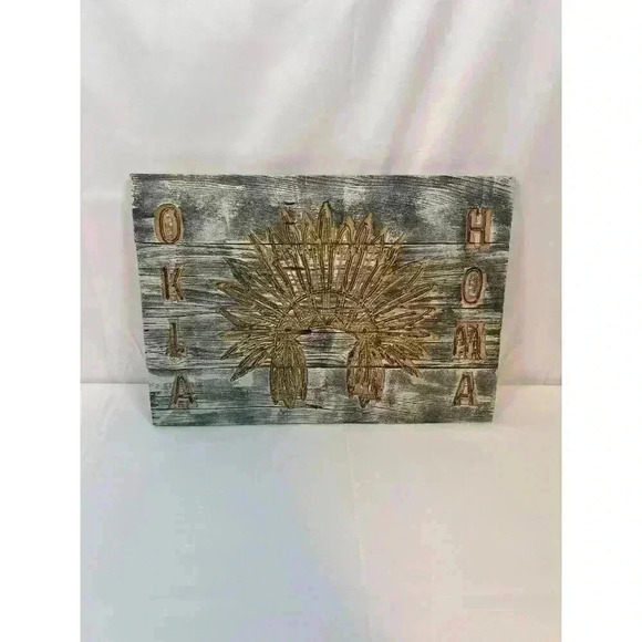 Oklahoma Indian Head Dress Wooden Handcarved Wall Hanging Decor Rustic Mancave - Picture 1 of 5